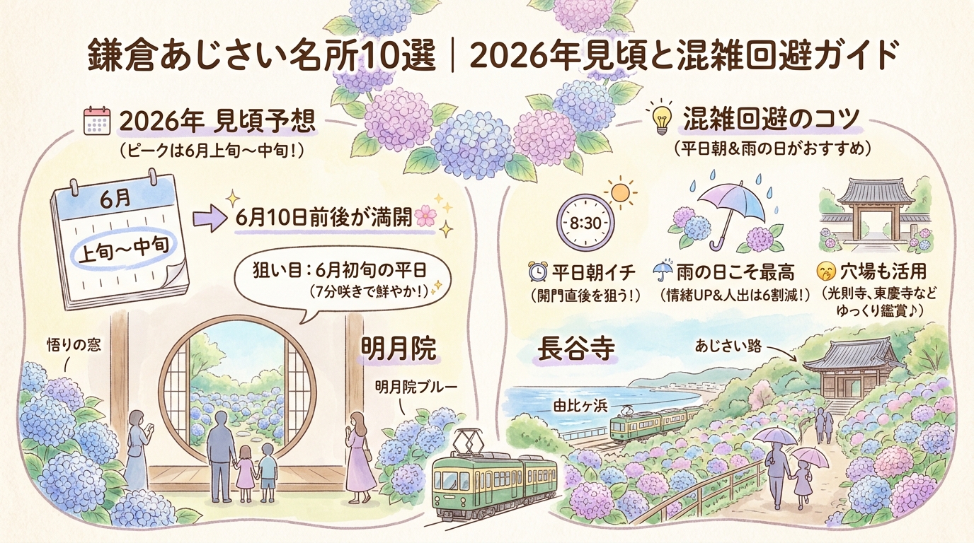 鎌倉あじさい名所10選｜2026年見頃と混雑回避ガイド アイキャッチ（PC用）