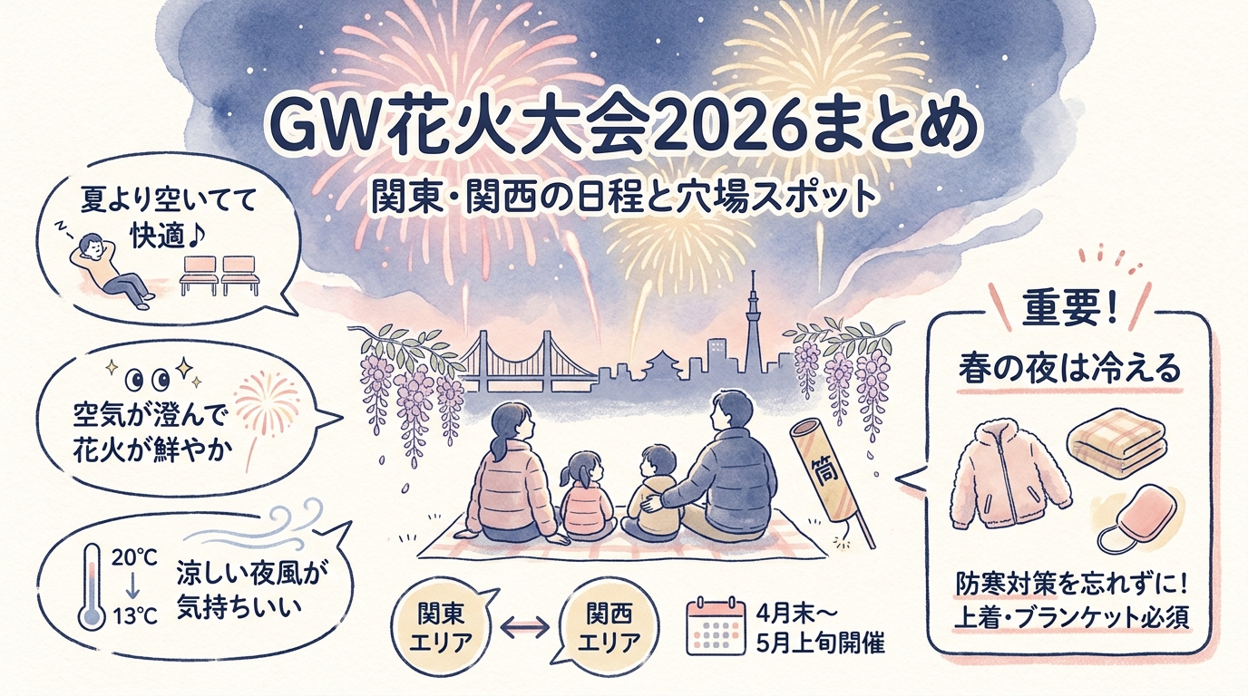 GW花火大会2026まとめ｜関東・関西の日程と穴場スポット アイキャッチ（PC用）