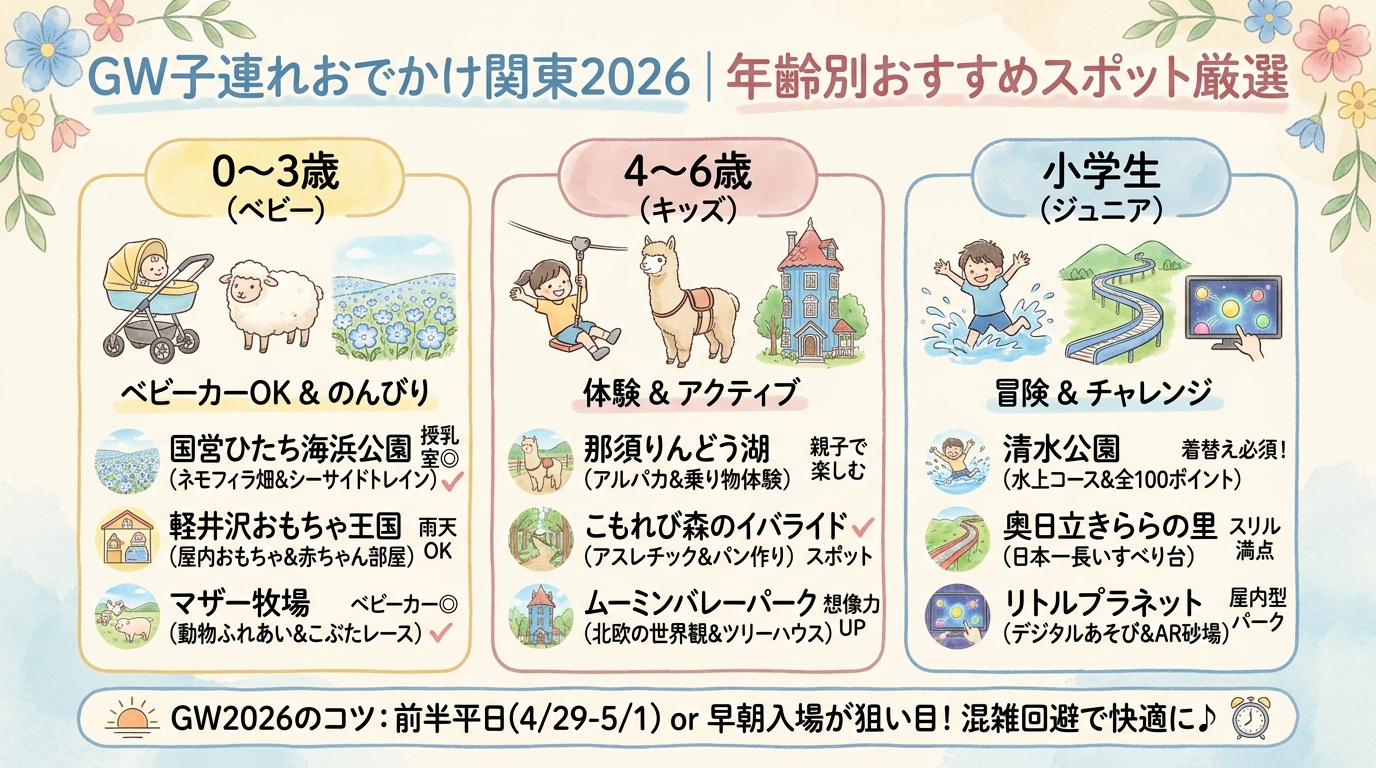 GW子連れおでかけ関東2026｜年齢別おすすめスポット厳選 アイキャッチ（PC用）