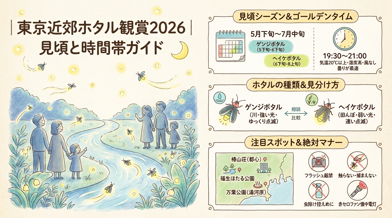 東京近郊ホタル観賞2026｜見頃と時間帯ガイド アイキャッチ（PC用）