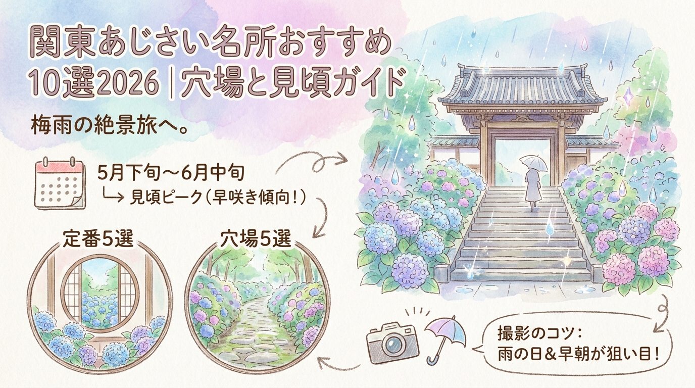 関東あじさい名所おすすめ10選2026｜穴場と見頃ガイド アイキャッチ（PC用）