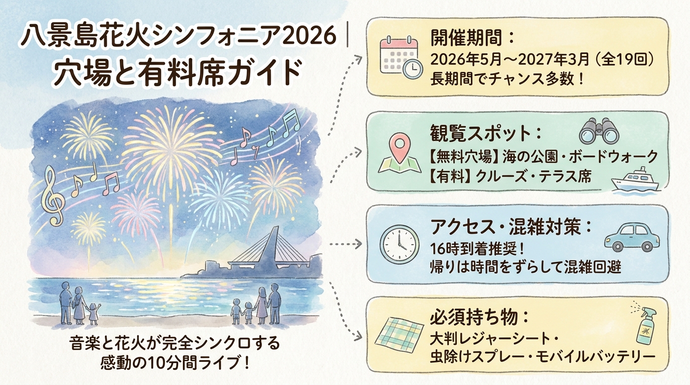 八景島花火シンフォニア2026｜穴場と有料席ガイド アイキャッチ（PC用）