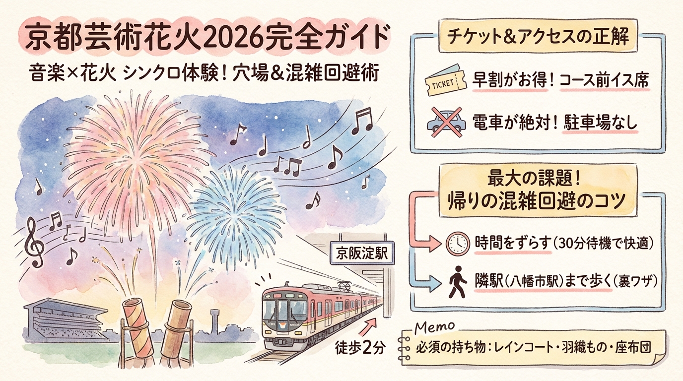 京都芸術花火2026完全ガイド｜穴場と混雑回避 アイキャッチ（PC用）