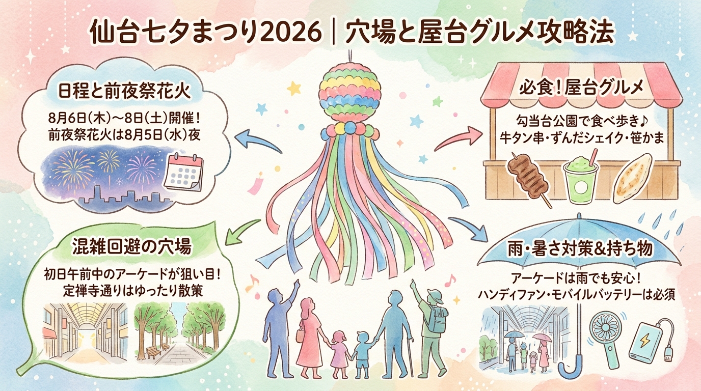 仙台七夕まつり2026｜穴場と屋台グルメ攻略法 アイキャッチ（PC用）