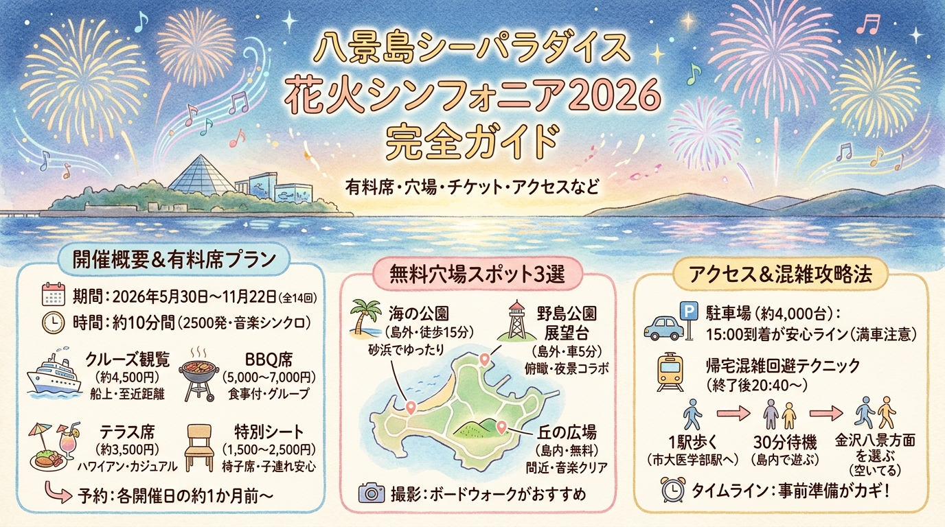 八景島シーパラダイス花火シンフォニア2026完全ガイド 有料席・穴場・チケット・アクセスなど アイキャッチ（PC用）