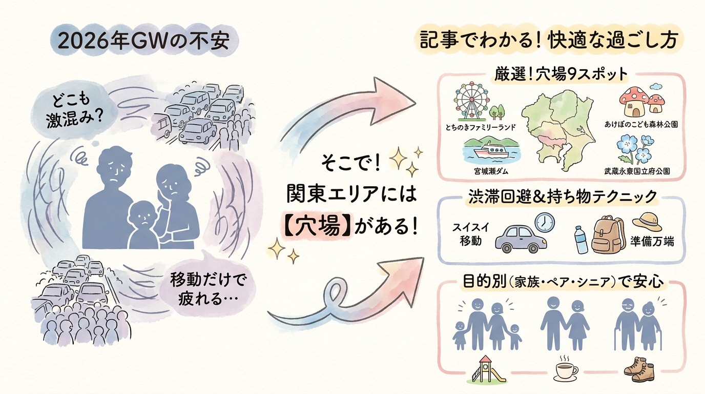 GW穴場スポット関東9選|2026年版 インフォグラフィック
