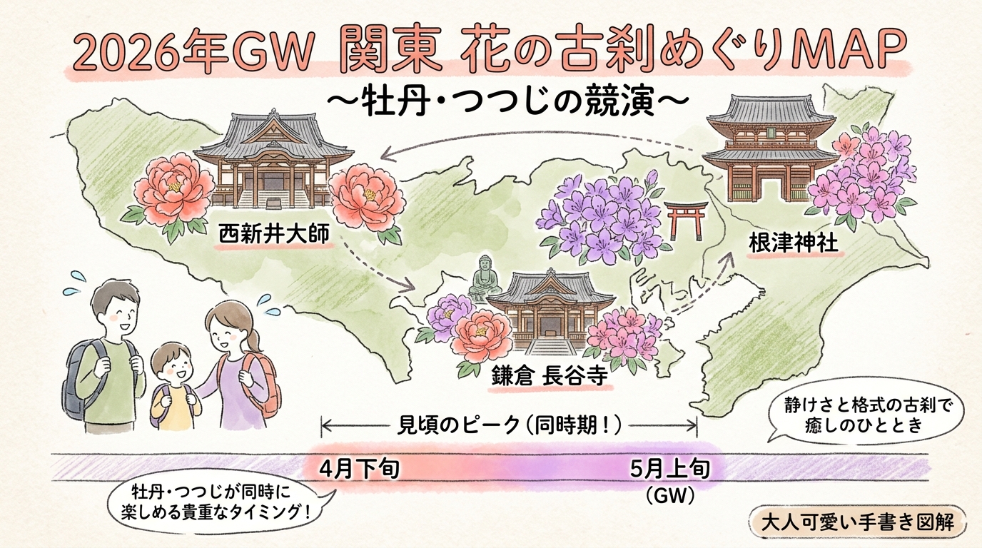【2026】関東のぼたん・つつじが見事な寺社7選｜5月の花の古刹 インフォグラフィック