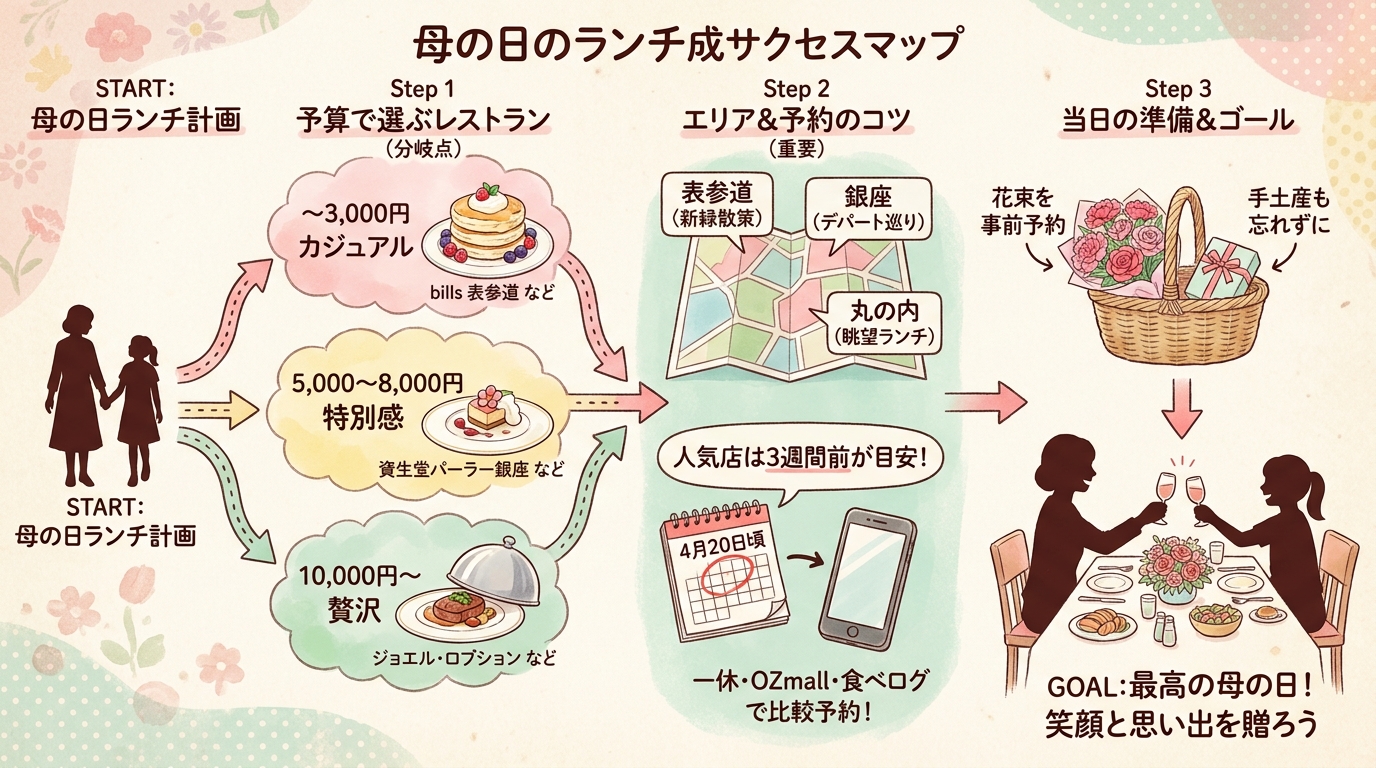 母の日ランチ2026東京｜予約必須の人気レストランと穴場 インフォグラフィック