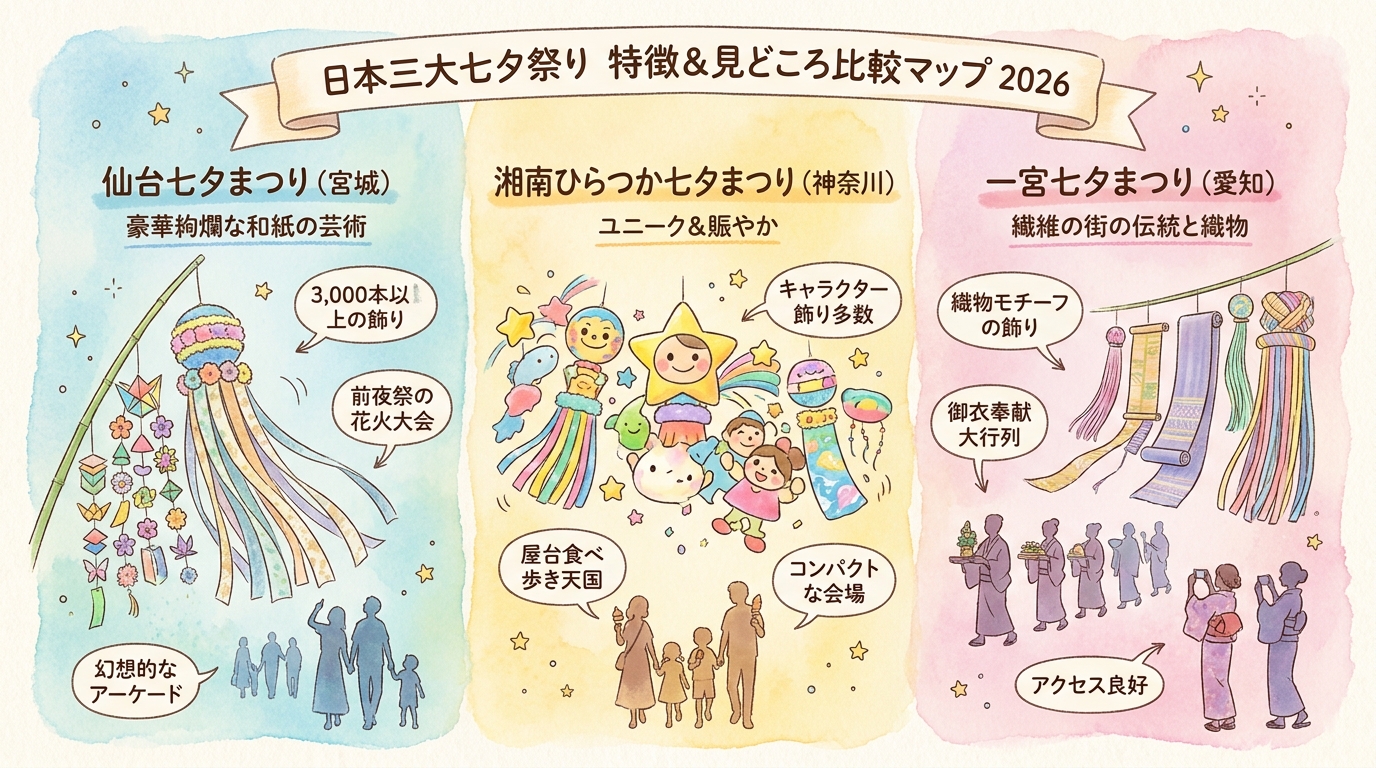 七夕祭り2026全国おすすめ10選|仙台・平塚・一宮の見どころと混雑回避術 インフォグラフィック