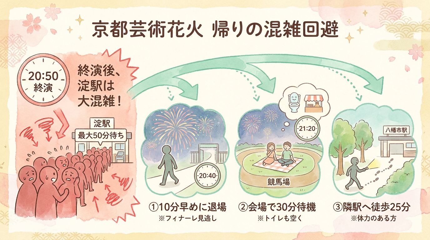 京都芸術花火2026完全ガイド｜穴場と混雑回避 インフォグラフィック