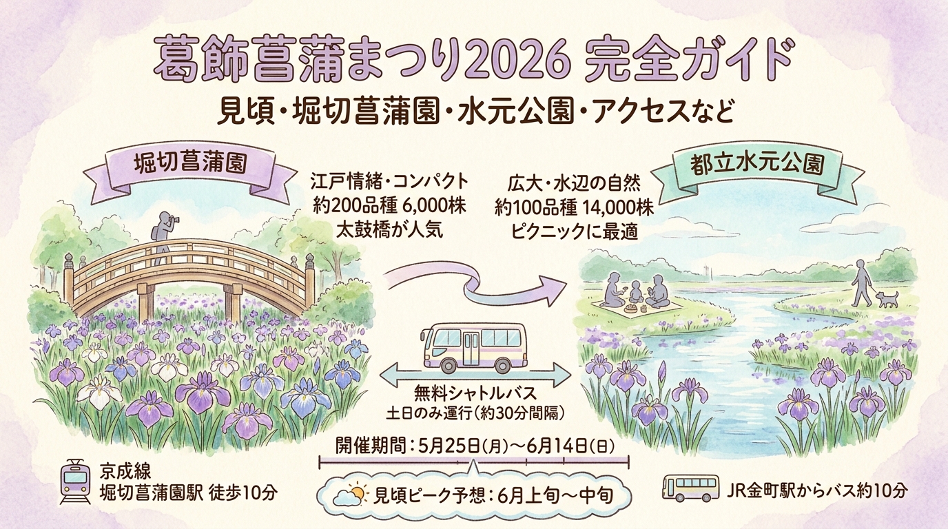 葛飾菖蒲まつり2026完全ガイド 見頃・堀切菖蒲園・水元公園・アクセスなど アイキャッチ（PC用）