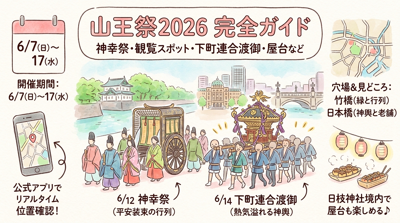 山王祭2026完全ガイド 神幸祭・観覧スポット・下町連合渡御・屋台など アイキャッチ（PC用）