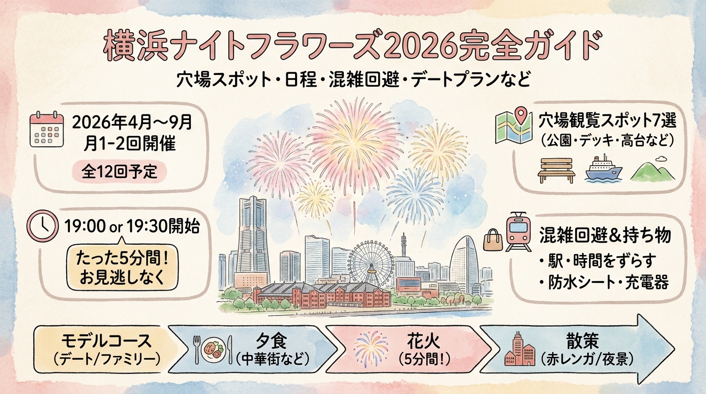 横浜ナイトフラワーズ2026完全ガイド 穴場スポット・日程・混雑回避・デートプランなど アイキャッチ（PC用）