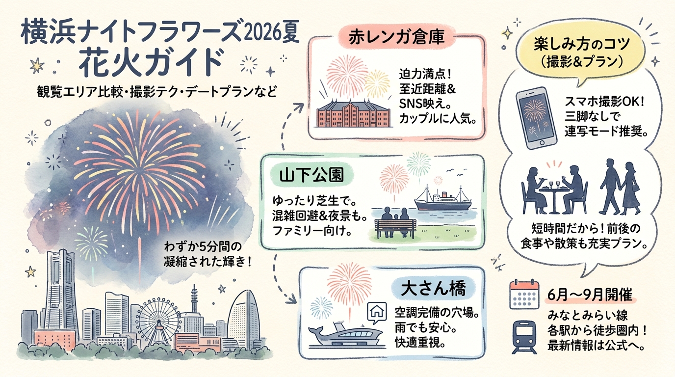 横浜ナイトフラワーズ2026夏の花火ガイド 観覧エリア比較・撮影テク・デートプランなど アイキャッチ（PC用）