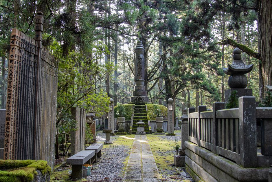 高野山紅葉2026 奥之院の杉木立と苔むした供養塔が並ぶ参道
